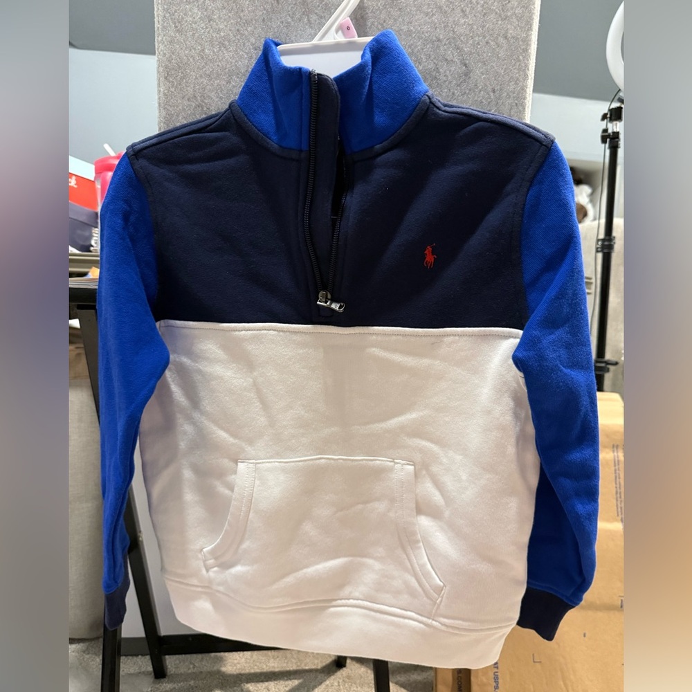 NWT: Boys Polo Ralph Lauren Navy and White half Zip-Up Sz 6